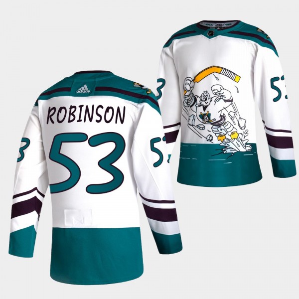 Anaheim Ducks Buddy Robinson White Jersey #53 Reve...