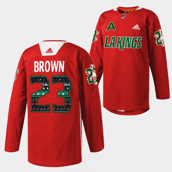 Dustin Brown Los Angeles Kings Red Holiday Sweater Jersey Warm Up