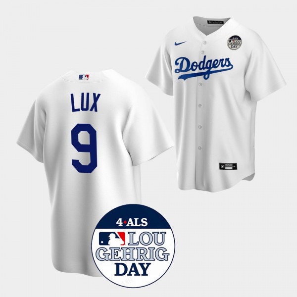 Lou Gehrig Day Los Angeles Dodgers Gavin Lux #9 Wh...